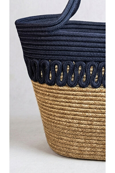 NOİR & GOLD Two-Tone Wave Pattern Knitted Basket Bag - Stylish and Mobile Design