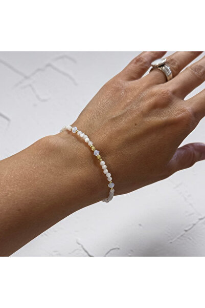 Ezera Moonstone magnetic clasp bracelet with gold-plated silver and Preciosa ...