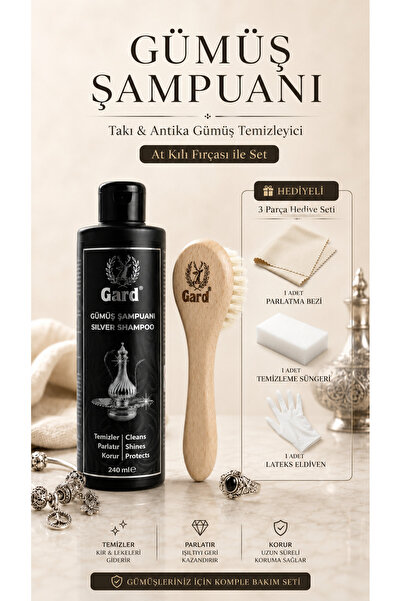 Gümüş Şampuanı 240 ml + At Kılı Fırçası – Kararan Gümüş Takı, Bijuteri, Antika ve Eşya Temizleyici