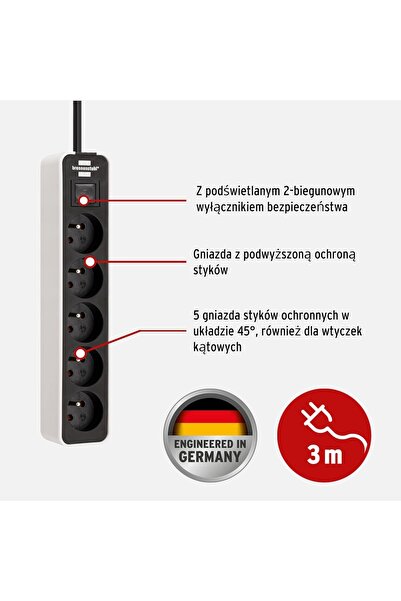 NO BRAND Prelungitor cu 5 prize - Cablu de 3m
