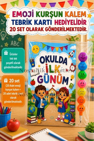 Nostaljik Lezzetler 20 Adet Okulda İlk Günüm Yazılı Hediye Seti 1. Sınıf- Sen...