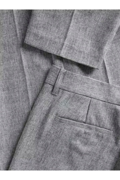 NO BRAND Chino clasic gri, croială conică, model melanj, mărimea 31.