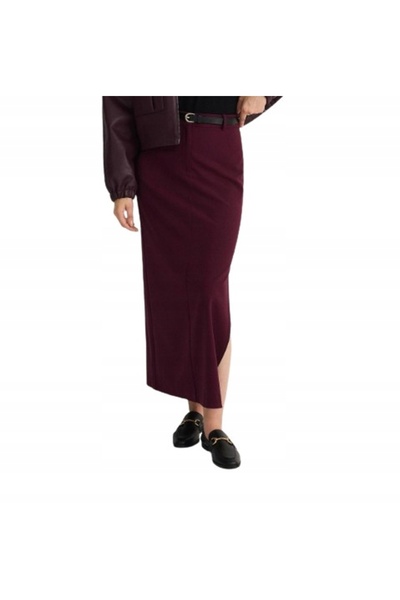 NO BRAND Fustă maxi simplă, cu șliț, clasică, netedă, cu talie înaltă, XL.