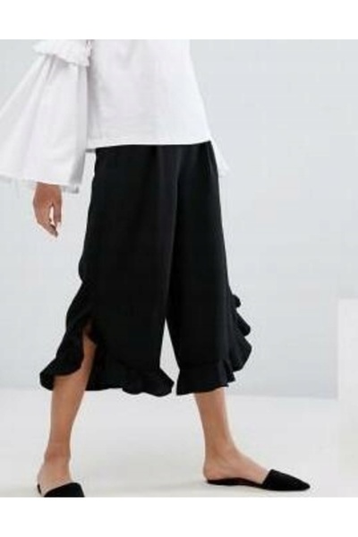 NO BRAND Pantaloni Negri Falbana 3/4 Neon Rose S