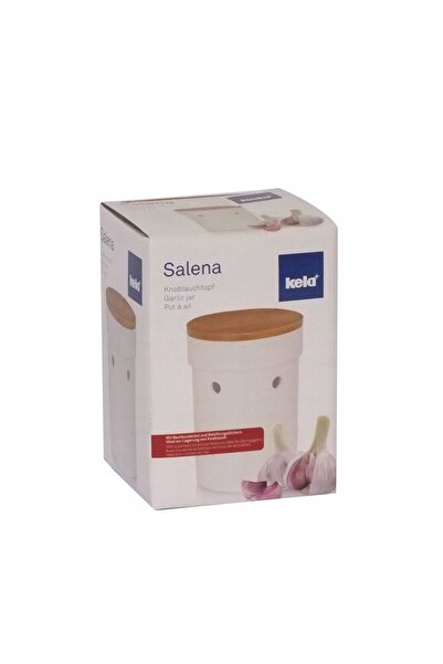 NO BRAND Recipient ceramic pentru usturoi cu capac de bambus, mediu 12 x 17 cm