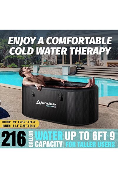 Cold Ice Bath Tub for Athletes, Compatible with Water Chillers, 216-Gallon Inflatable Plunge with Insulated Lid, Thermometer, Water-Absorbent Mat, Portable for Outdoor Indoor Recovery, XXL