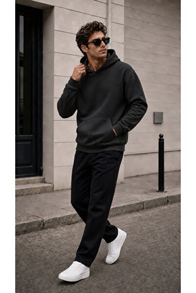 TREND EMMODA Men's Solid Color Hooded Sweatshirt with Kangaroo Pocket