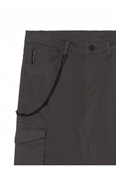 NO BRAND Pantaloni cargo lungi, clasici, simpli, gri, din bumbac, cu lanț 30