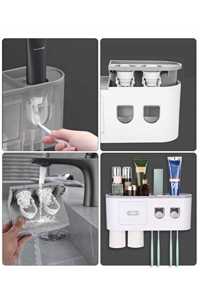 NO BRAND Organizator de baie cu dozator montat pe perete pentru 6 perii și 3 ...