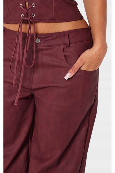 NO BRAND Pantaloni lungi bordo din piele ecologică cu picior larg Prettylittl...