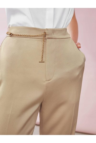 NO BRAND Pantaloni eleganți, clasici, simpli, lungi, bej, cu talie înaltă, Mo...