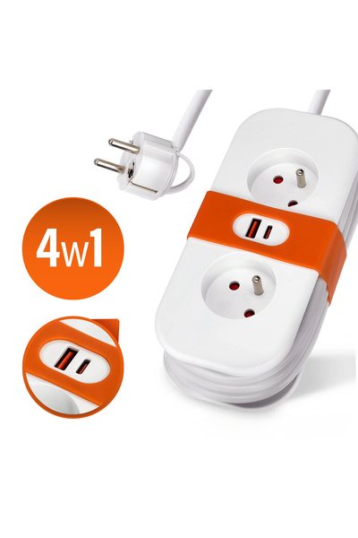 NO BRAND Prelungitor Flowflexer 2 Prize 1.4m cu împământare + 2xUSB Alb