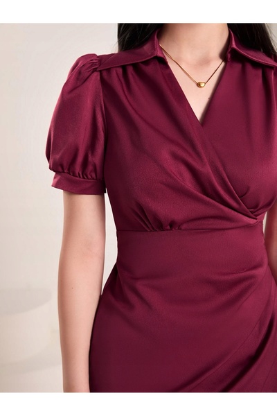 NO BRAND Rochie midi elegantă, tip plic, cu guler neted și șnur, moosta 38