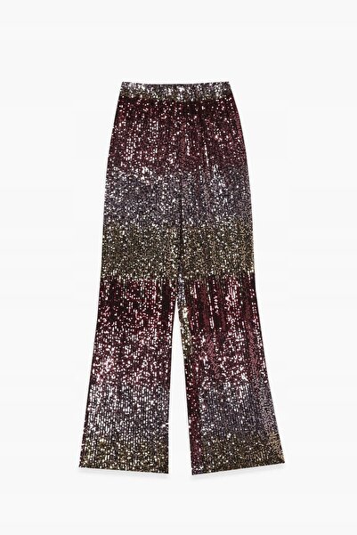 NO BRAND Pantaloni cu paiete, talie înaltă, croială dreaptă, cu buzunare, Boo...