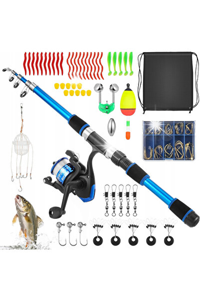 NO BRAND Undiță telescopică cu mulinetă și geantă pentru accesorii, 176 cm, p...
