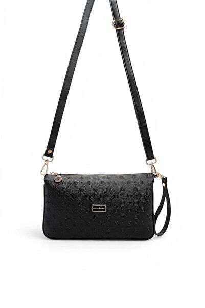 Silver Polo أسود - حقيبة كروس نسائية بشعار أسود SP1291
