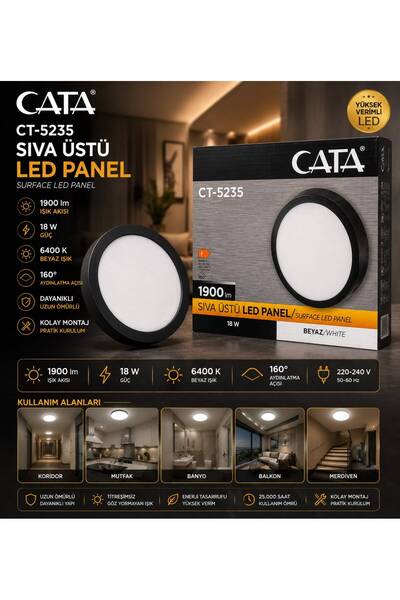 Cata CT-5235 SIVA ÜSTÜ LED PANEL YUVARLAK ARMATÜR