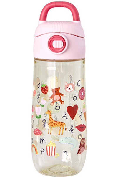 RICE Abc Print Παιδικό Πλαστικό Μπουκάλι Νερού Ροζ 550ml