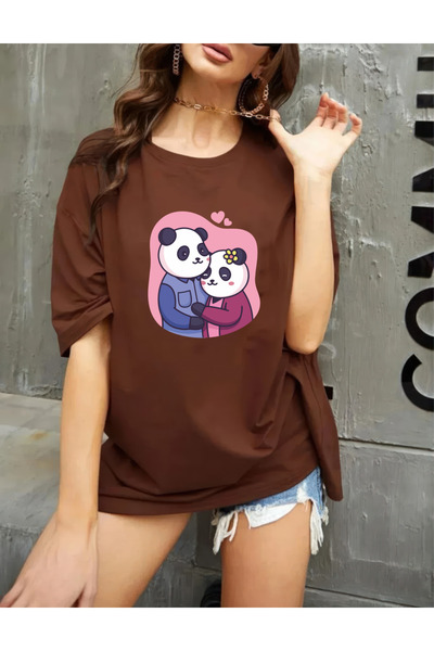 yombaa T-shirt με στάμπα LOVE PANDAS DESIGN, υπερμεγέθης, από χτενισμένο βαμβάκι