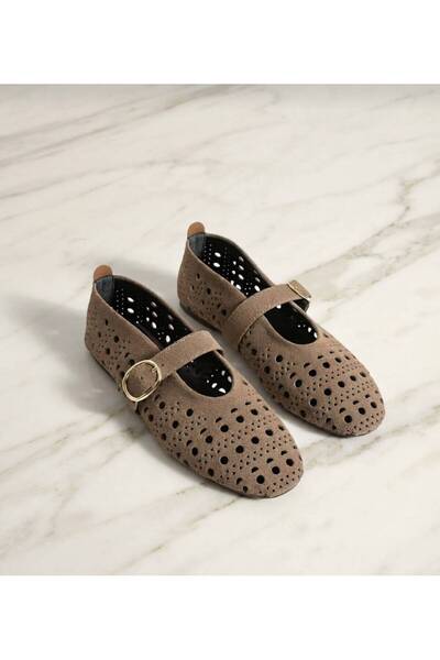Trendlov Flora Mink Perforated Buckle Ballerinas