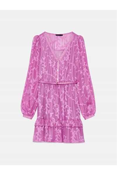 NO BRAND Rochie mohito mov, mini, evazată, texturată, cu mânecă lungă, 38