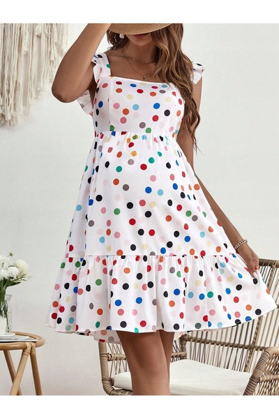 NO BRAND Rochie de maternitate Shein albă, cu model cu buline colorate, cu și...
