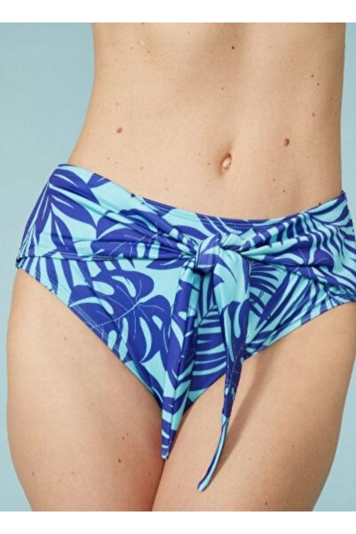 NO BRAND Slip de bikini albastru ciel, cu imprimeu cu plante, Tie Mantaray 44