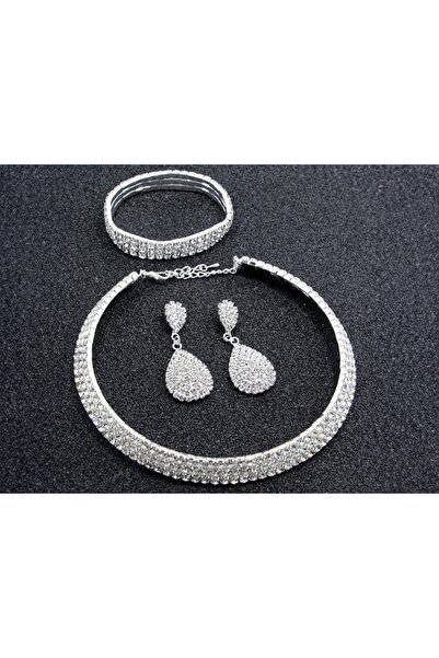 NO BRAND Set de bijuterii din argint, brățară lată cu zirconiu, cercei eleganți
