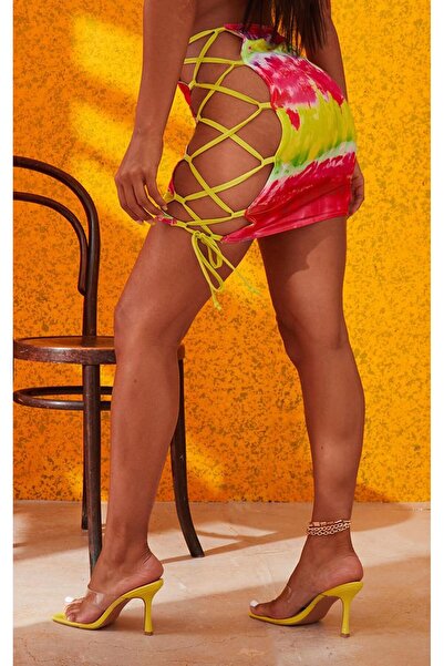 NO BRAND Fustă mulată multicoloră cu talie legată mini Prettylittlething 36