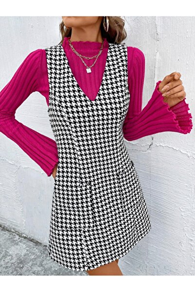 NO BRAND Rochie mini clasică Shein cu imprimeu pepit 36