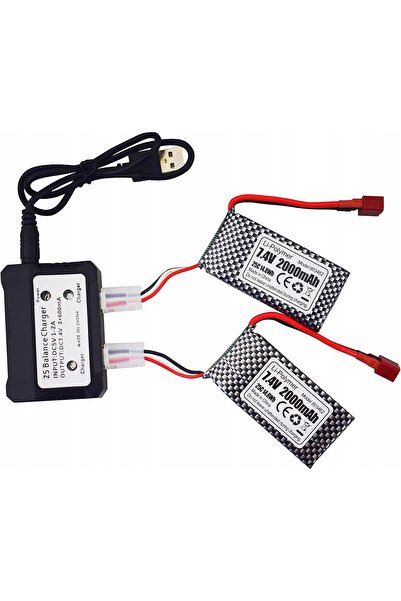 NO BRAND 2 Baterii Lipo de 7.4 V 2000 mAh cu conector T pentru modele RC 9200...