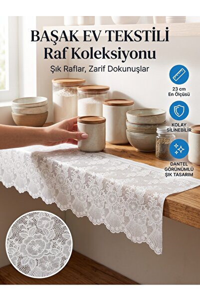 Başak Ev Tekstili 23 cm White Pvc Lace Shelf Cover Closet Cover Runner