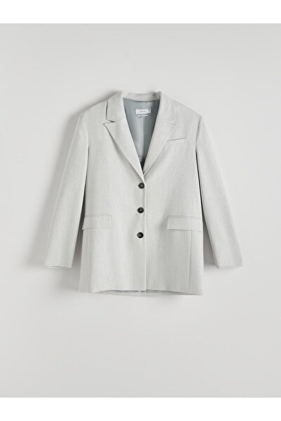 NO BRAND Jachetă lungă clasică gri oversize din viscoză, cu mânecă lungă, m
