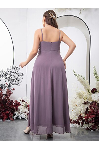 NO BRAND Rochie mov lungă, drapată, clasică, cu bretele, Shein 44