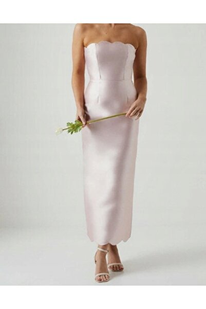 NO BRAND Rochie maxi tip creion roz deschis, cu umerii goi, Smooth Coast 44