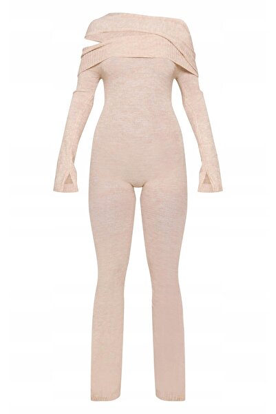 NO BRAND Prettylittlething Salopetă tricotată clasică, cambrată, bej, S