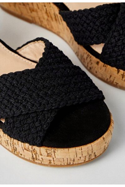 NO BRAND Sandale clasice negre cu platformă, cu barete și cataramă, tip slip-...