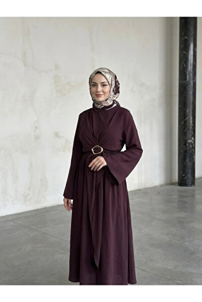 Foremia Front Tie Accessory Detailed Dress-Burgundy