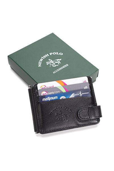 Newish Polo Erkek Hakiki Deri Maşa Kağıt Para Tutucu Kartlık ve Cüzdan