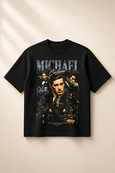 SVART WEAR تيشيرت The Godfather مطبوع بقصة واسعة وفضفاضة للجنسين مصنوع من الق...