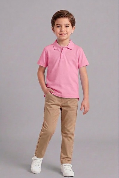 NACAR STORE Unisex Kids 2-Piece Combination Pink Short Sleeve Polo Collar T-S...
