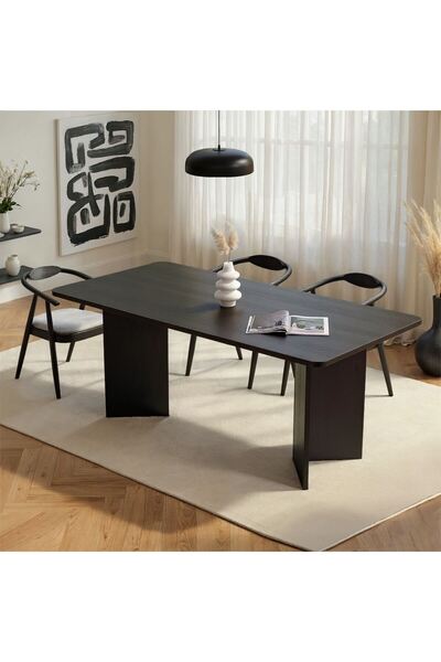 Rani Mobilya Rani Home Yemek Masası Ahşap Desenli Siyah 180 Cm GA-5360