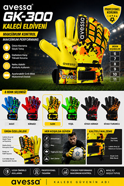 Tosima GK-300 Profesyonel Kaleci Eldiveni Latex Avuç İçi Futbol Kaleci Eldive...