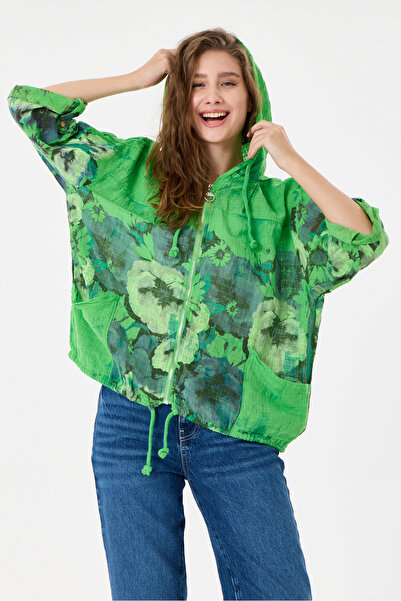 della moor Women's Italian Floral Patterned Zippered Front Hooded Foldable Lo...