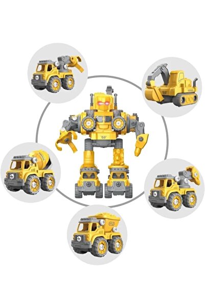 BAYBEE 5 in 1 Construction Robot Vehicle Set with Drill Lights & Music Toy fo...