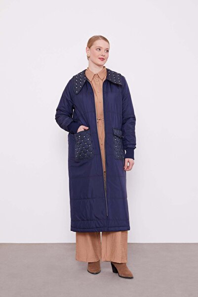 Levidor Navy Blue Quilted Pocket Detailed Coat