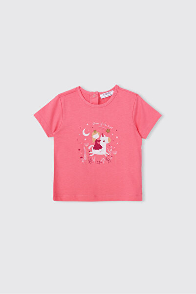 Panço Kız Bebek Baskılı Kısa Kollu Pembe Tişört