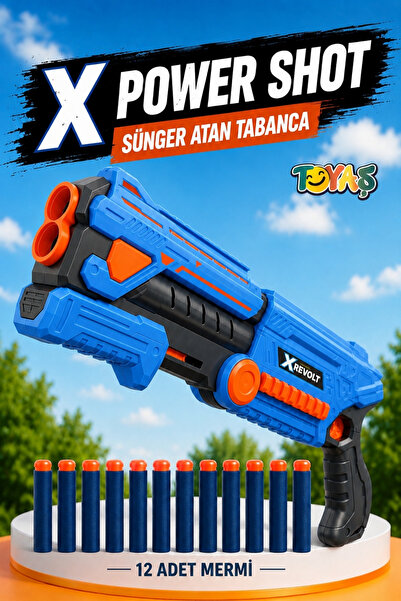 Toyaş Power Shot Çift Namlulu Sünger Atan Tabanca 12 Mermi 48 cm Uzak Mesafe ...