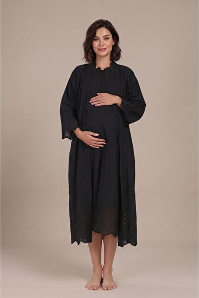 Generic Brand Women's Black Linen Scallop Lace New Season Maternity Nightgown...