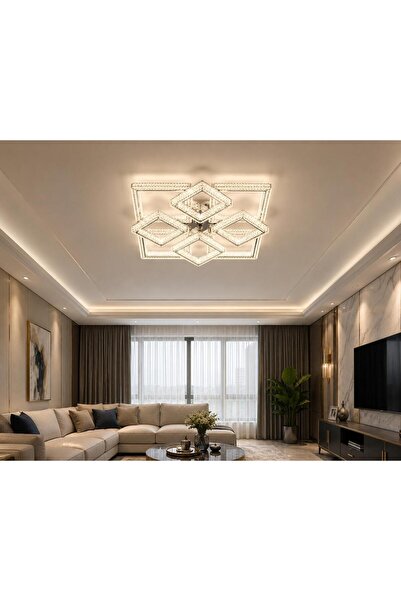 Alvina Aydınlatma KARE 4+4'LÜ LEDLİ KROM avize